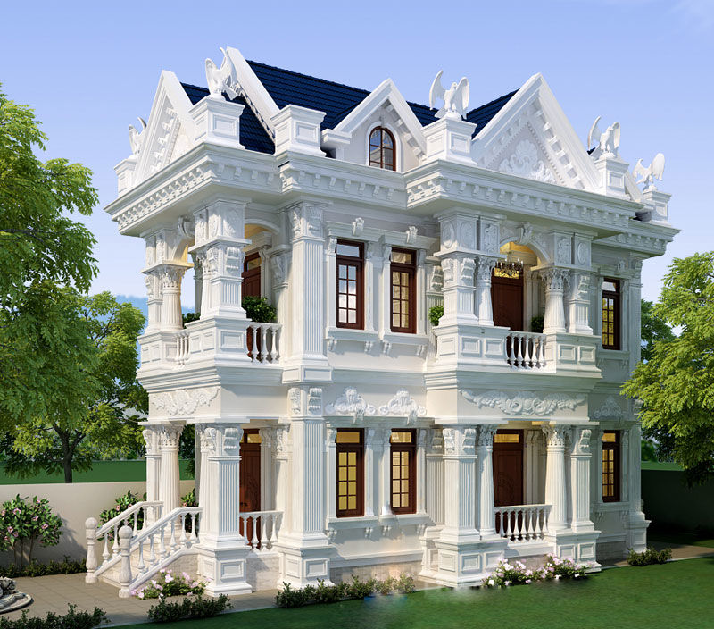 Description: Mái nhà kiểu Pháp sang trọng mang tới sự uy quyền cho ngôi biệt thự