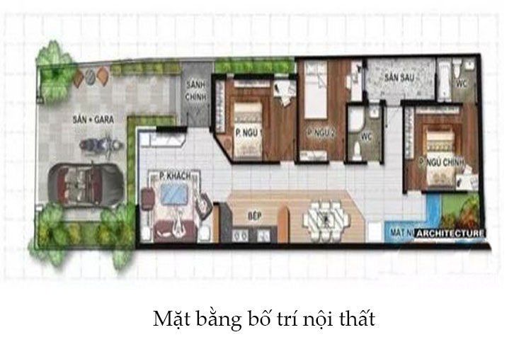 Description: Mặt bằng bố trí mẫu thiết kế nhà ống 1 tầng 3 phòng ngủ 100m2 tại Ninh Bình